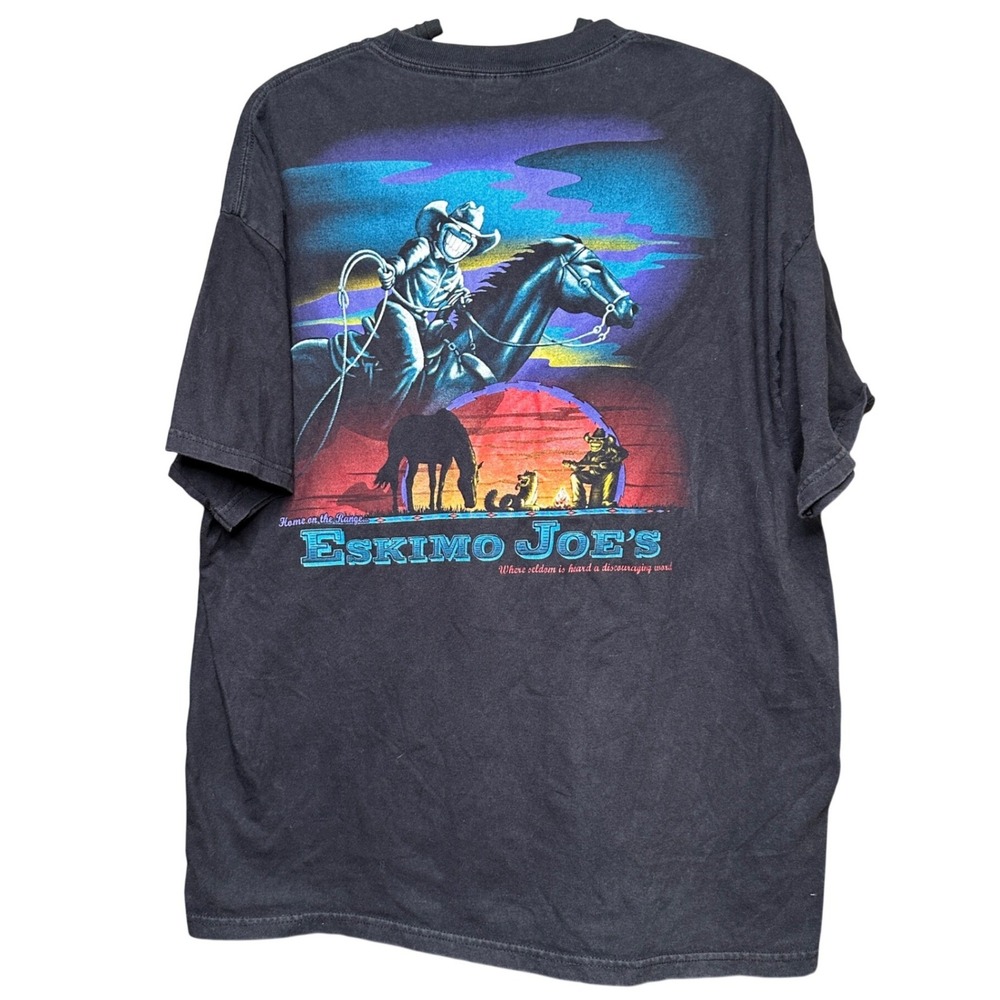 Vintage Eskimo Joes Stillwater OK Cowboy Horse Graphic Tee Black Hanes BeefyT XL